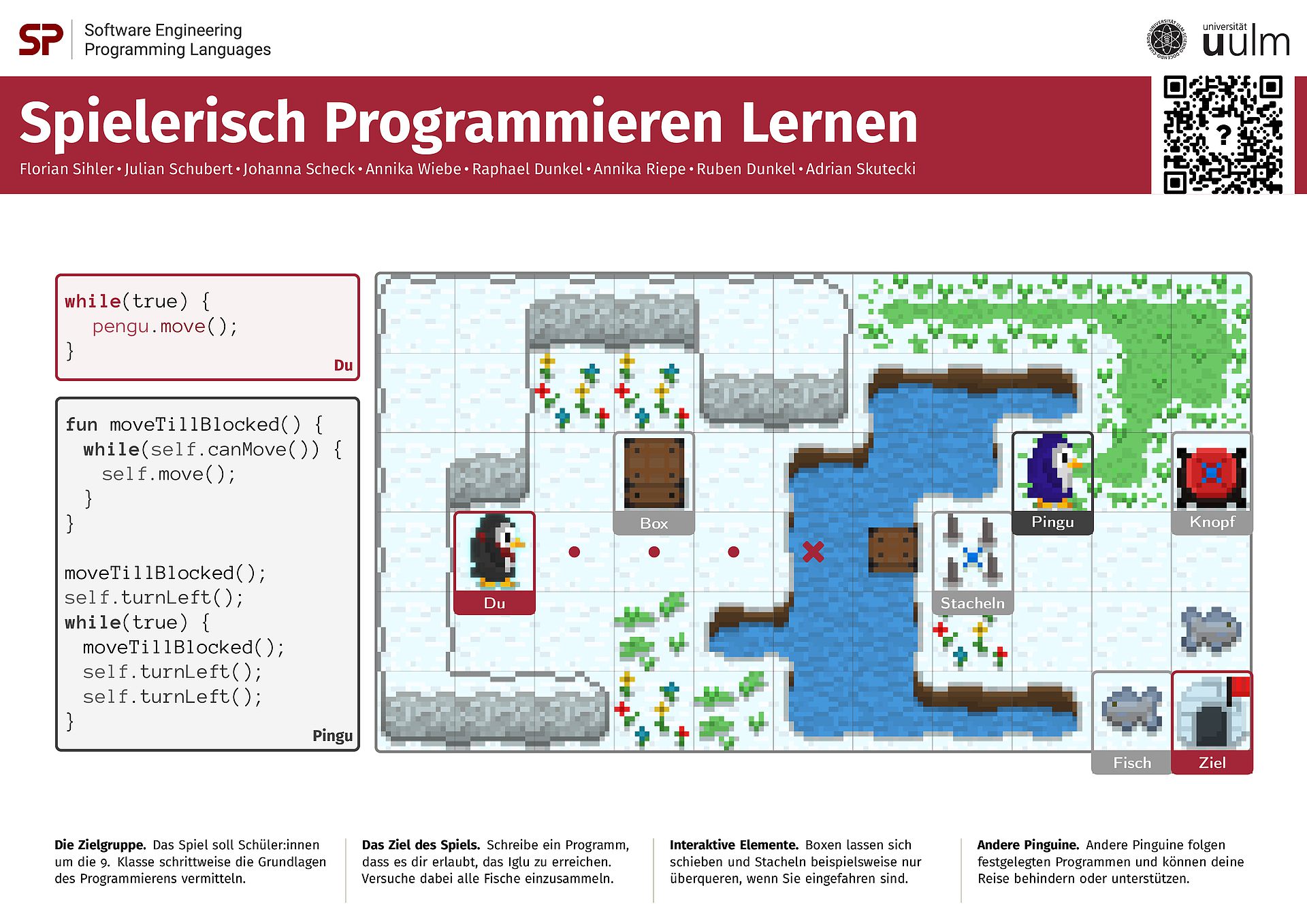 A poster of Waddle, a serious game designed to teach programming to children (de)