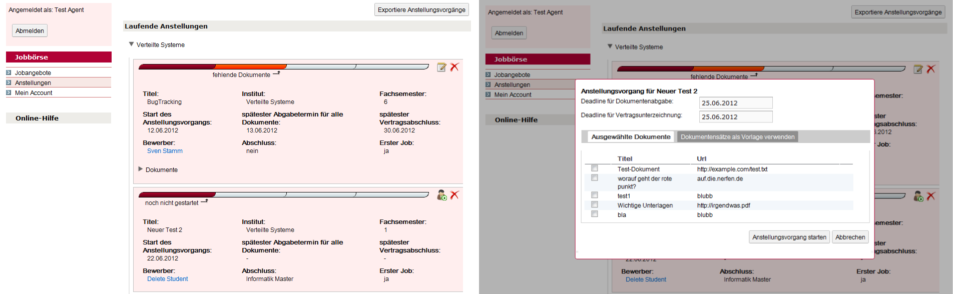 Anstellungsvorgang starten